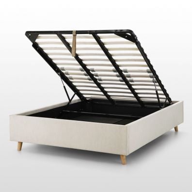 Sommier rangement 160x200, avec lattes et curseur de fermeté, coffre relevé